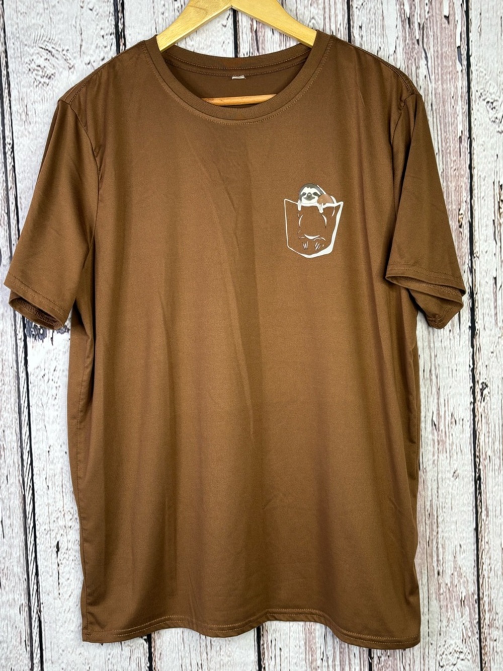 Brown Unisex T-Shirt Size Large With Sloth Graphic Super Soft Short Sleeves